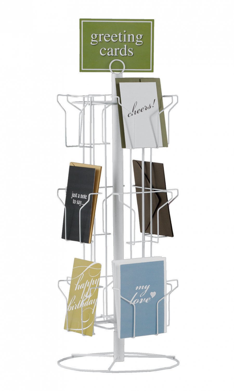 Greeting Card Rack Rotating Spins 12 Pocket White 5"" x 7 Cards 25"" x 12"" Counter