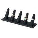 Set of 6 Displays 5-Finger Ring Jewelry Black Faux Leather 8"" x 2"" x 2 