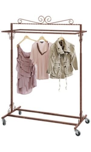 Clothing Rack Boutique Double Bar Rail Rolling Salesman Retail Bronze 48 72"" H