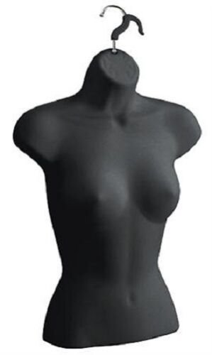 3 Molded Woman's Shirt Torso Forms Fits 5 to 10 Hanging Female Mannequin Black