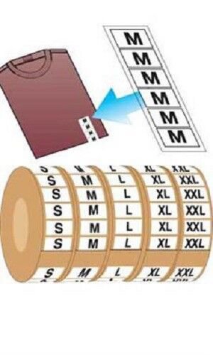 Wrap Around Clothing Size Labels S, M, L, XL, XXL 1'' x 2 3/4'' Adhesive 2,500