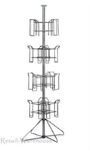 Literature Rack 4-Tier Floor Standing Chrome 64"" H 16 Pockets 8 