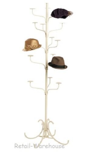 Hat Display Rack 5-Tier Millinery Floor Stand Ivory 15 Cap 72"" H S Shaped Finial