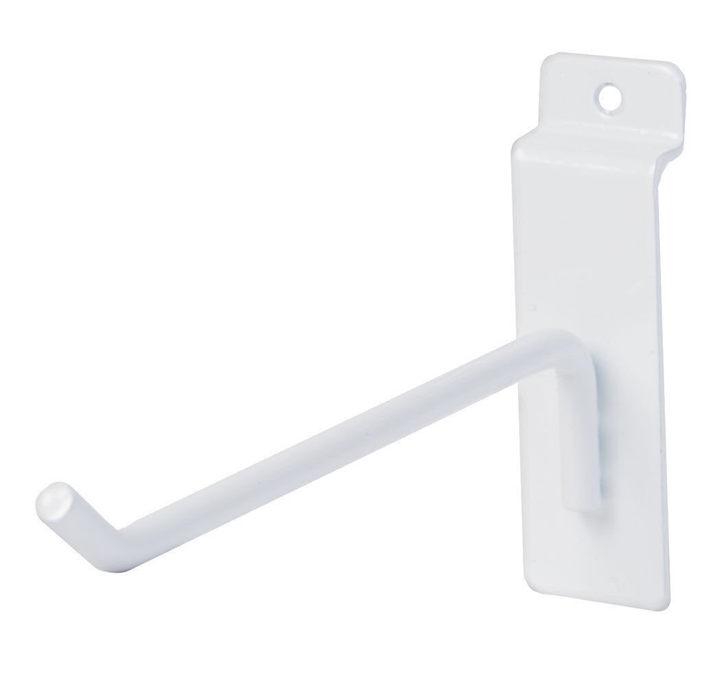 50 6"" Slatwall Hooks White Peg Slat Wall Retail Display 6mm Tubing Metal Hook