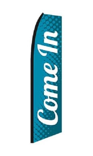 Come In Wave Flag Sign Retail Advertising 134 x 32"" Outdoor Polyester Teal White