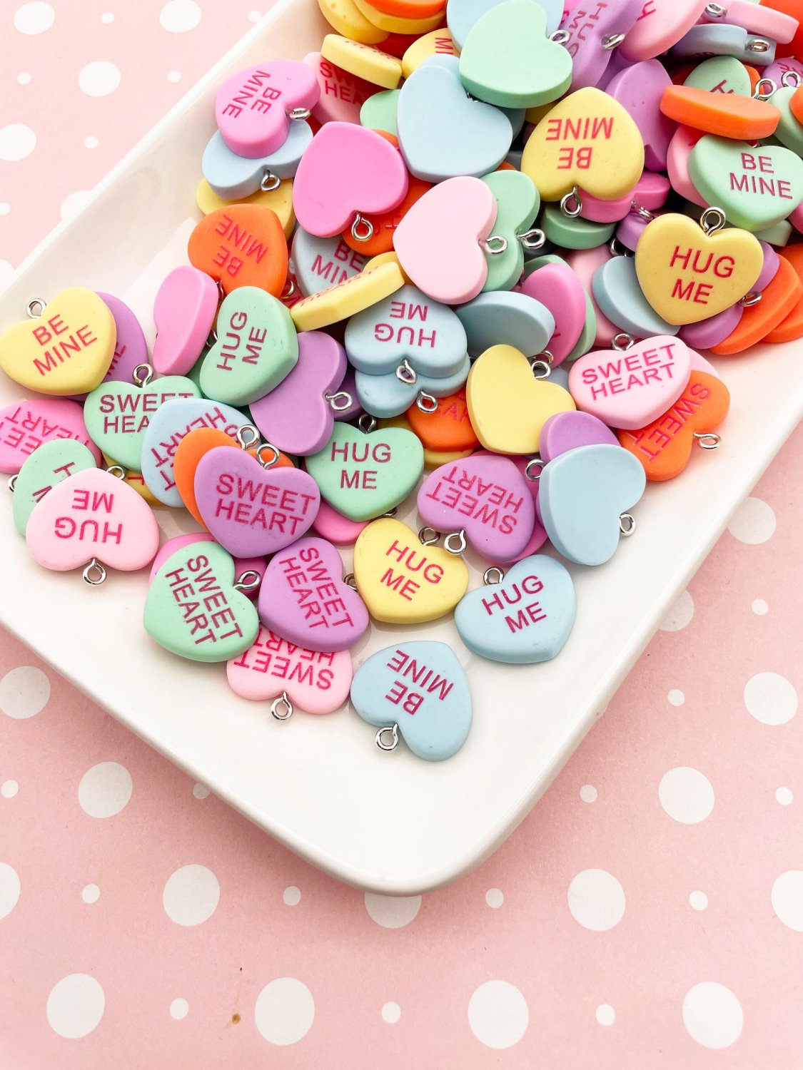 5 Multicolor Conversation Heart Resin Charms Couple Husband and Wife