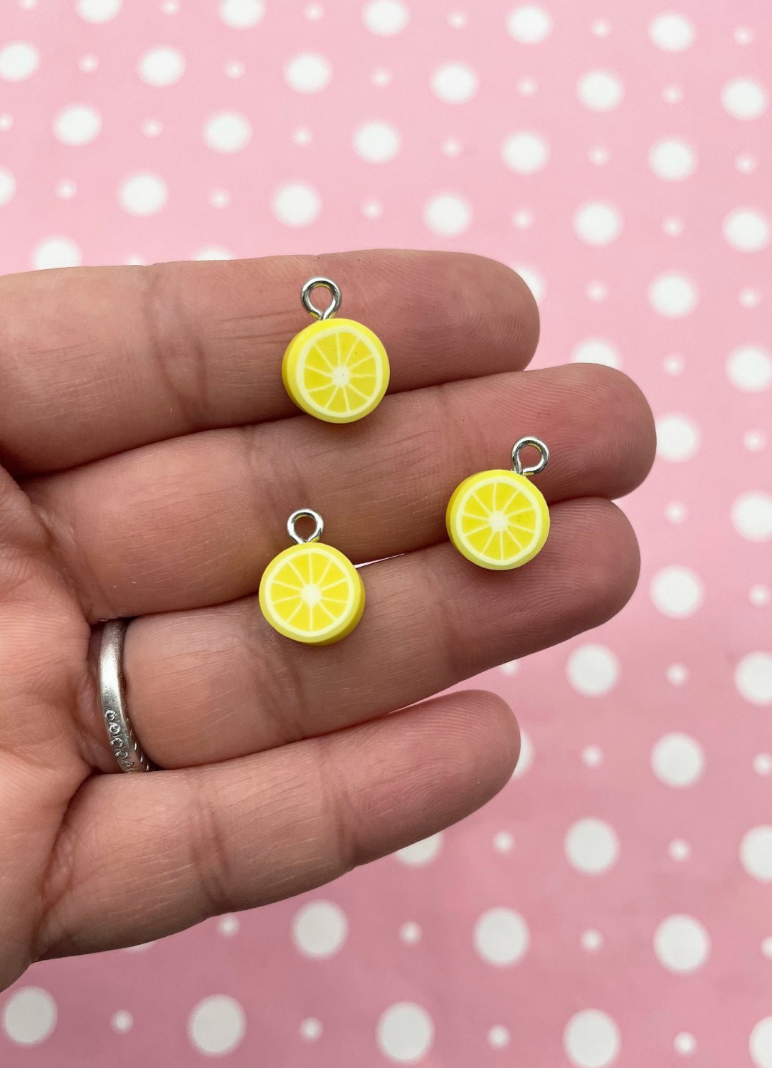 10 Clay Lemon Citrus Slice Pendant, Cute Fruit Charms Ready To Ship Free Shipping
