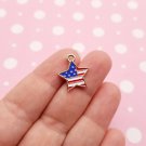 6 Gold Tone Enamel Cute 4th of July Flag Star Charms, Holiday Independence Day Enamel Pendants