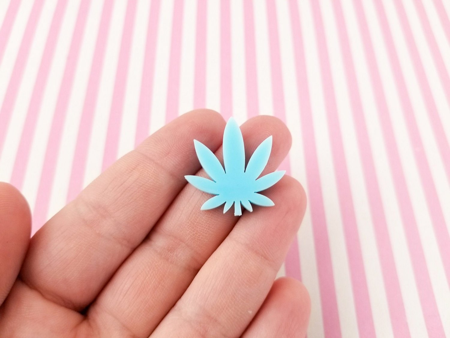 3 Small Pastel Blue Laser Cut Acrylic Pot Leaf Cabochon Charms, Marijuana, Weed, Hemp,