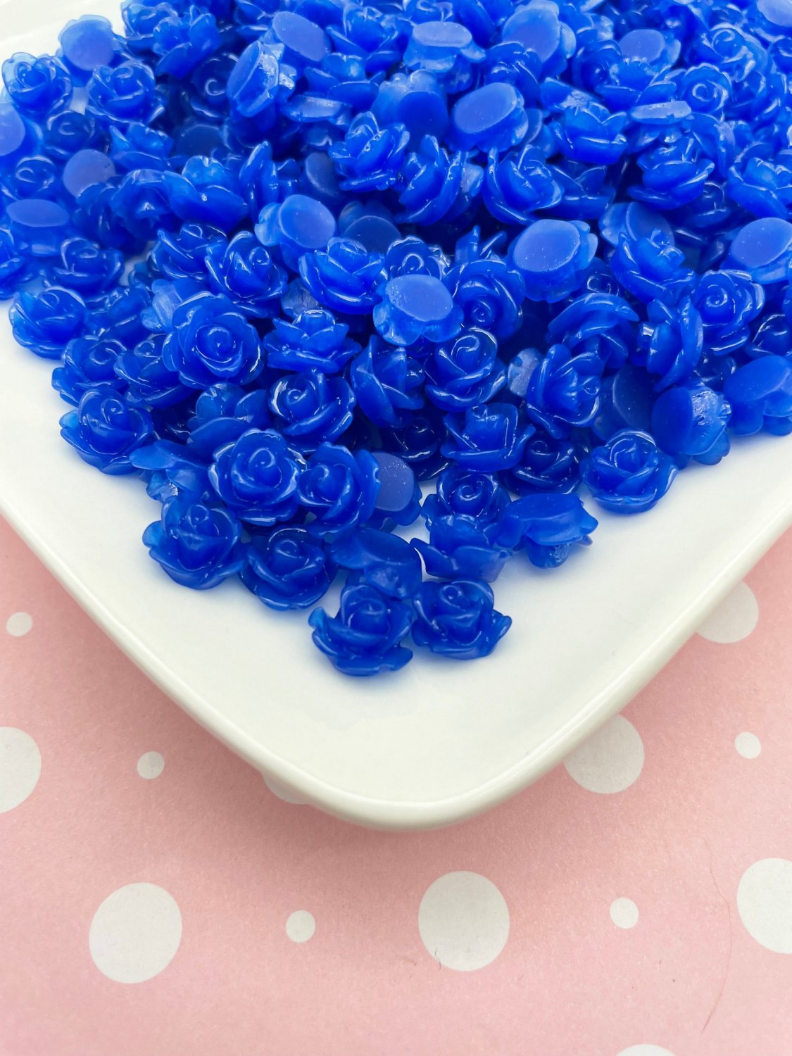 12 Dark Blue 10mm rose flower cabochons