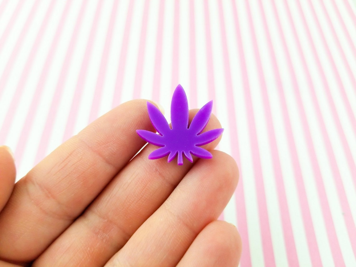 3 Small Purple Laser Cut Acrylic Pot Leaf Cabochon Charms, Marijuana, Weed, Hemp