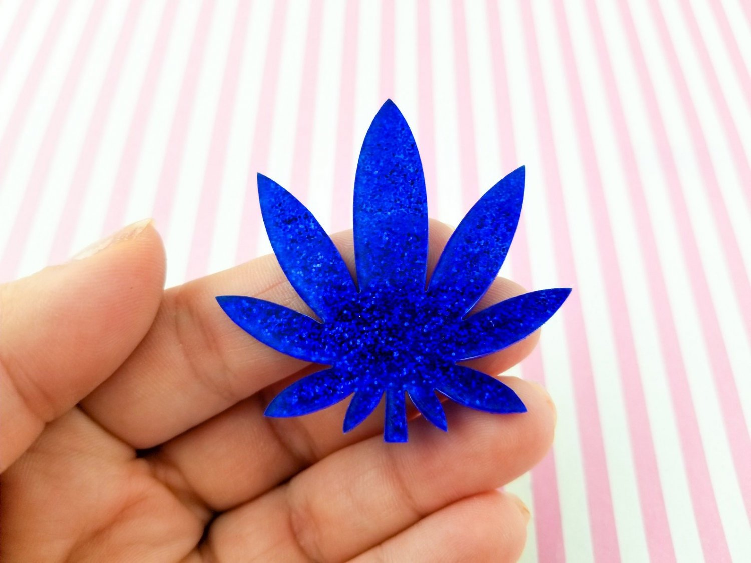1 Large Royal Blue Glitter Laser Cut Acrylic Pot Leaf Cabochon Charms, Marijuana, Weed, Hemp
