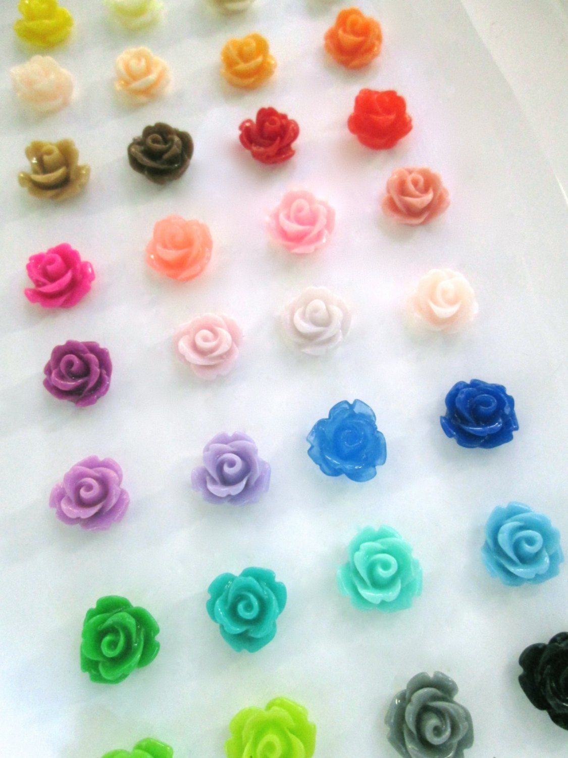 12 10mm rose flower cabochons, assorted color, pick your amount