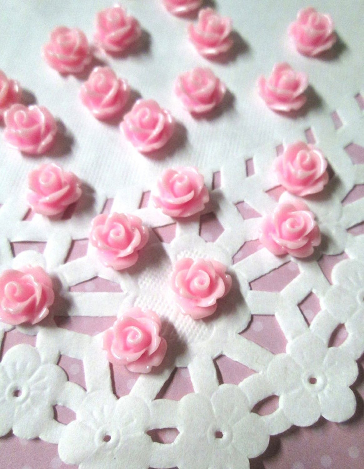 12 Pink 10mm rose flower cabochons, cute cabs for embellishment and jewelry