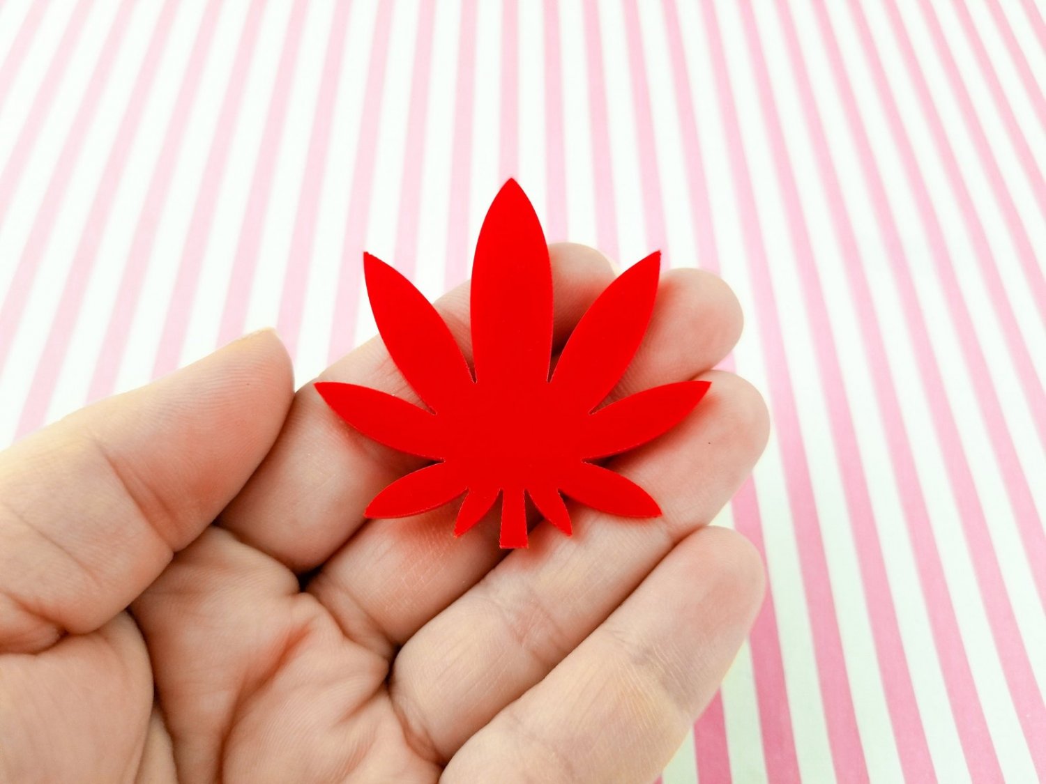 1 Large Red Laser Cut Acrylic Pot Leaf Cabochon Charms, Marijuana, Weed