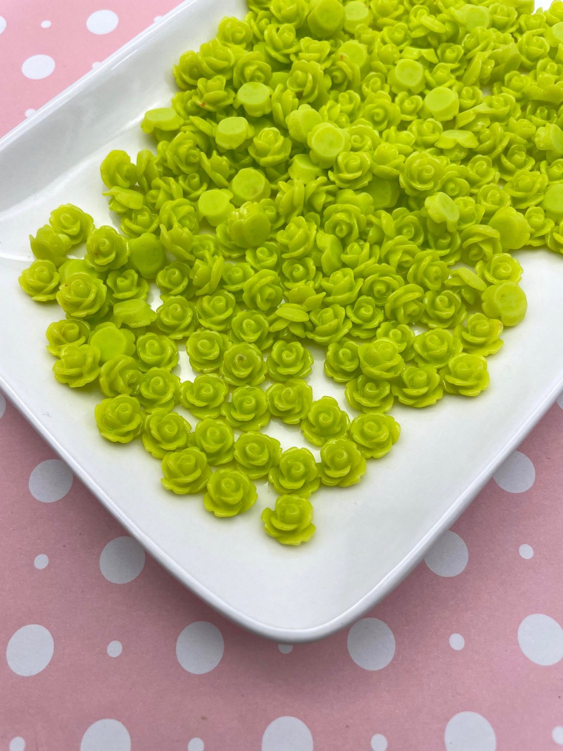 12 Chartreuse Green 10mm rose flower cabochons