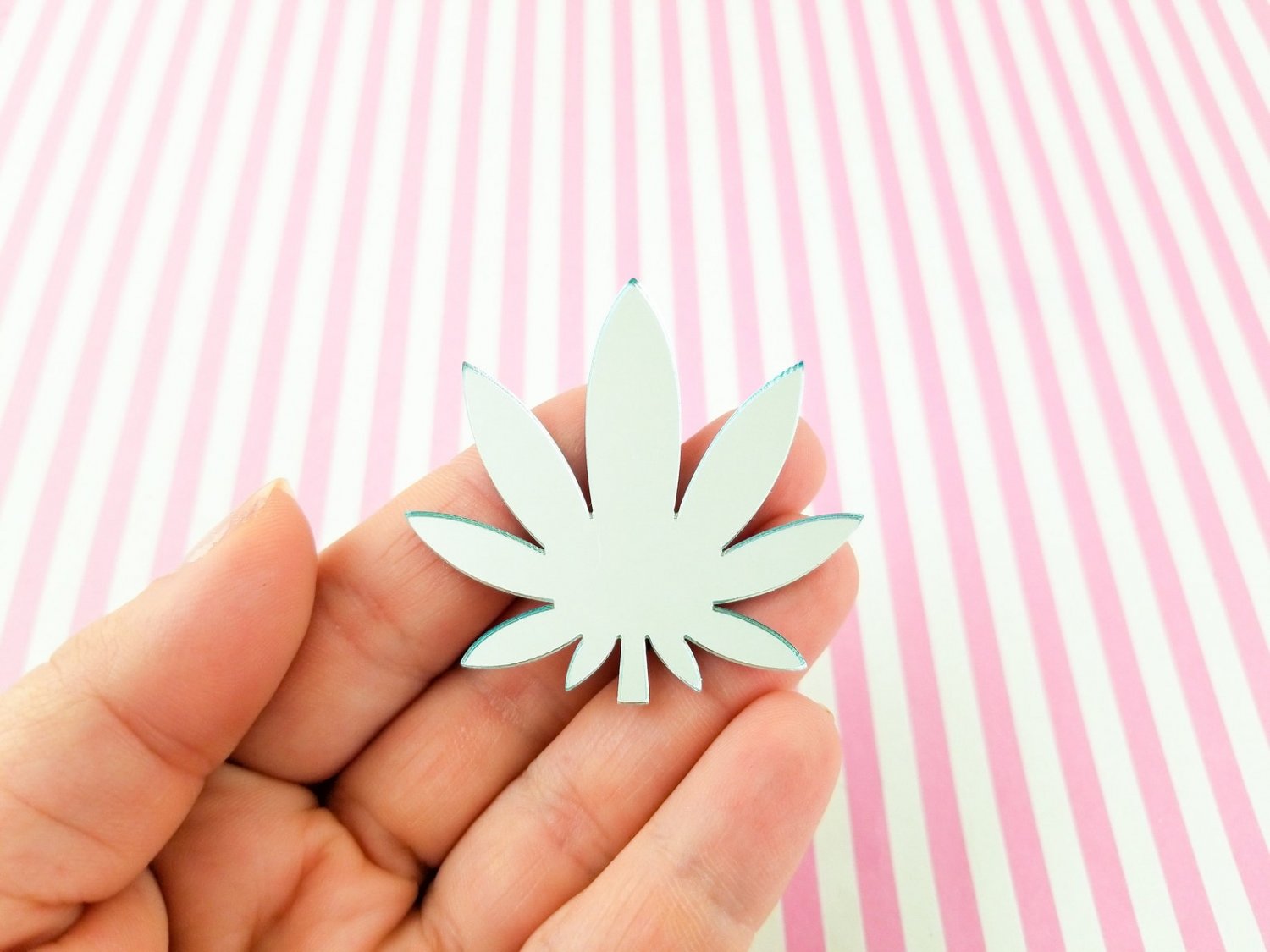 1 Large Silver Mirrored Laser Cut Acrylic Pot Leaf Cabochon Charms, Marijuana, Weed, Hemp