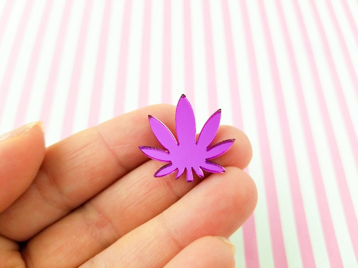 3 Small Silver/Purple Mirrored Laser Cut Acrylic Pot Leaf Cabochon Charms, Marijuana, Weed, Hemp