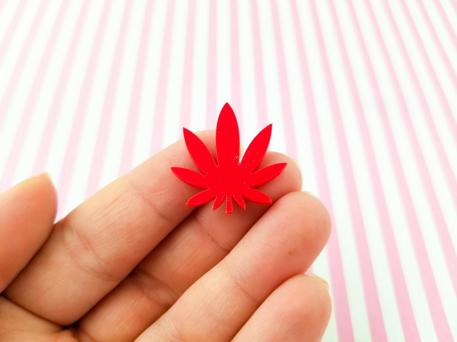 3 Small Red Laser Cut Acrylic Pot Leaf Cabochon Charms, Marijuana, Weed, Hemp