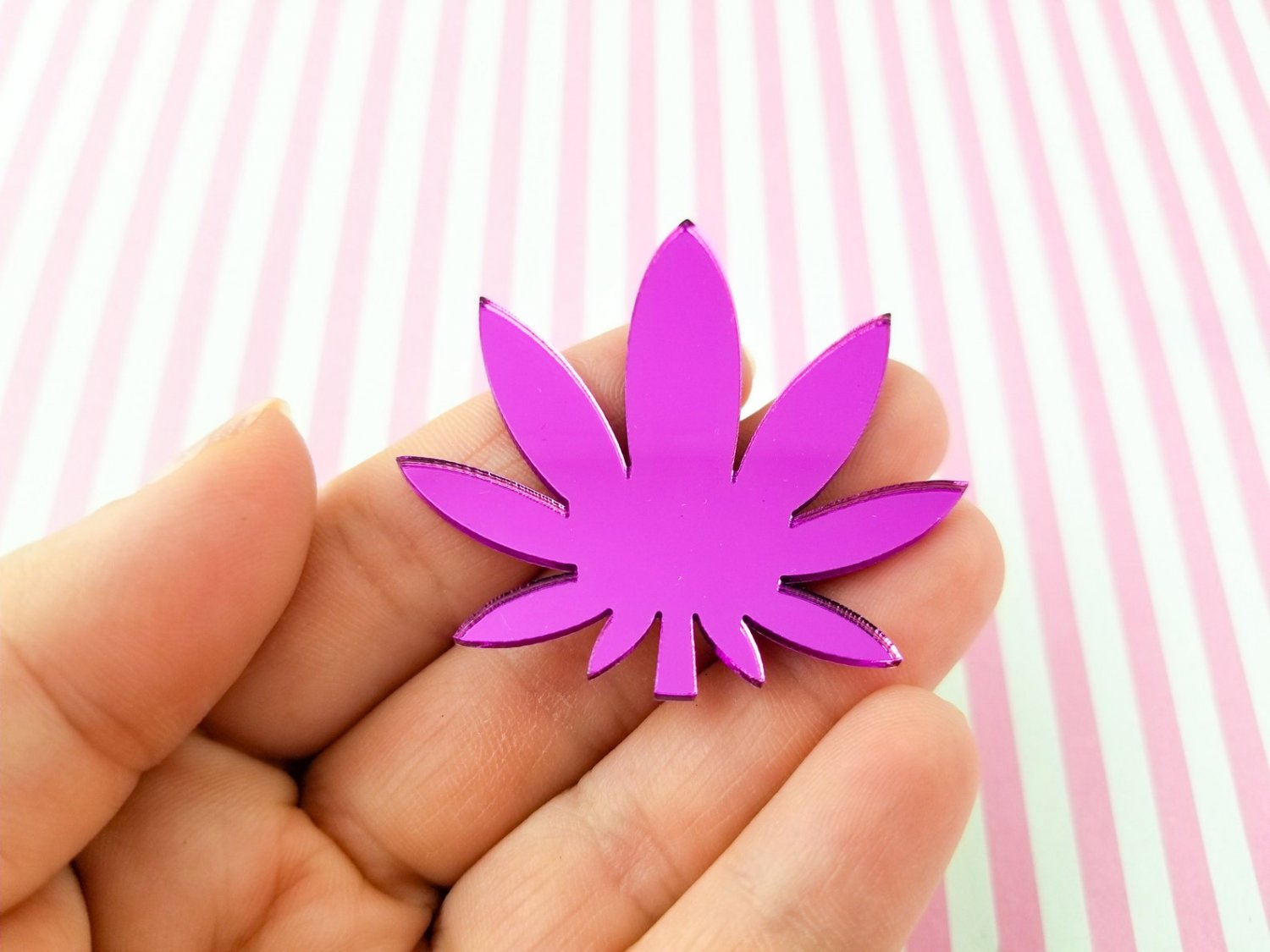 1 Large Purple/Silver Mirrored Laser Cut Acrylic Pot Leaf Cabochon Charms, Marijuana, Weed, Hemp