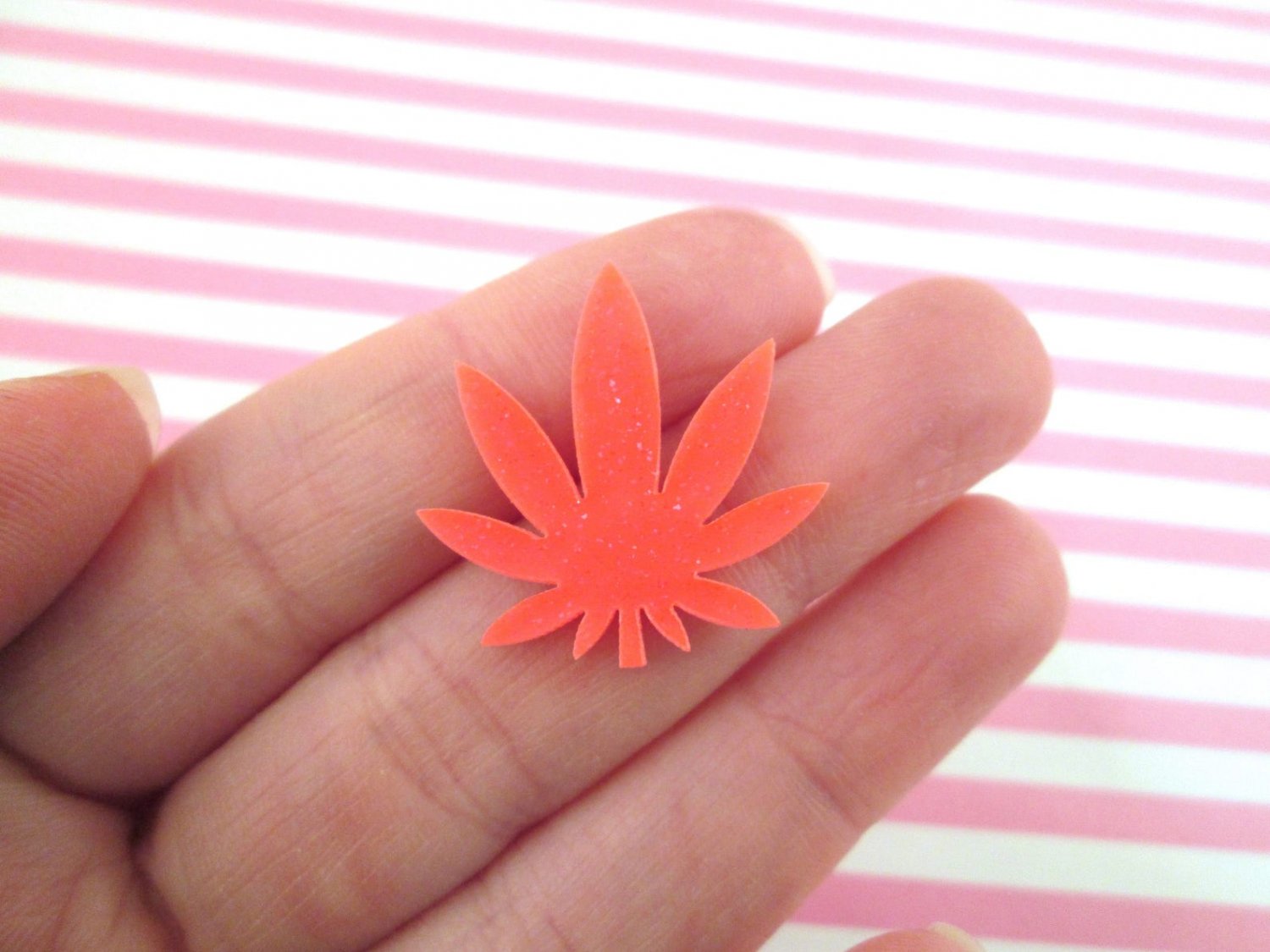 3 Watermelon Pink Laser Cut Acrylic Pot Leaf Cabochon Charms, Marijuana, Weed, Hemp