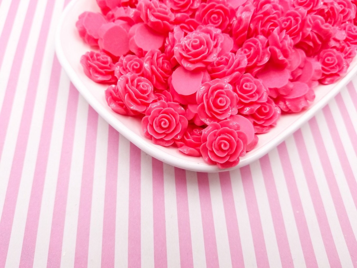 10 Watermelon Pink Rose Cabochons 20mm Cabochons, Resin Roses, 20mm Roses, Rose Cabs