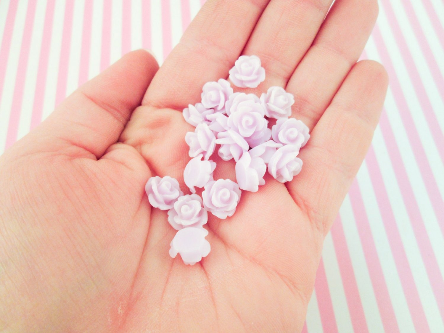 12 Pastel Purple 10mm rose cabochons, cute flower cabs