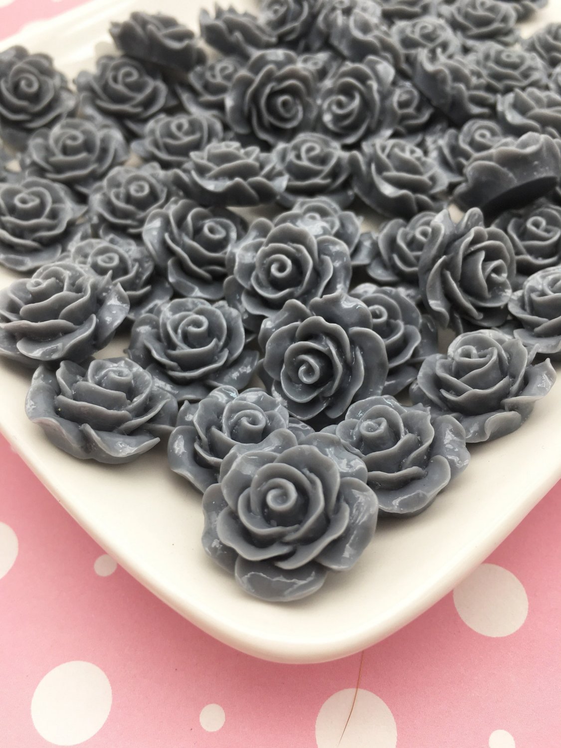10 Grey Rose Cabochons 20mm Gray Flower Cabs