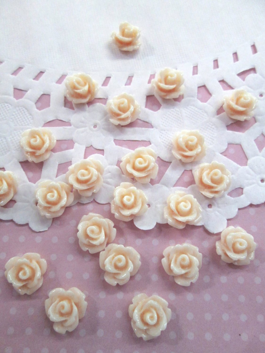 12 Peach 10mm rose cabochons, cute flower cabs
