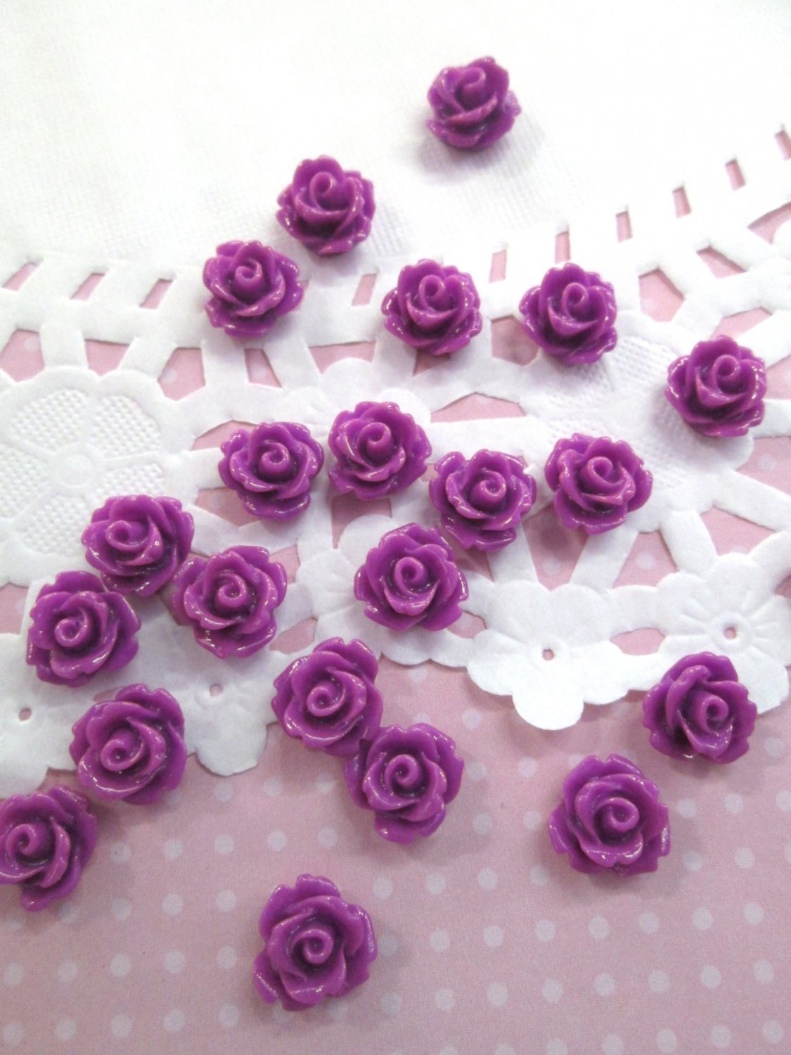 12 Purple 10mm rose cabochons, cute flower cabs