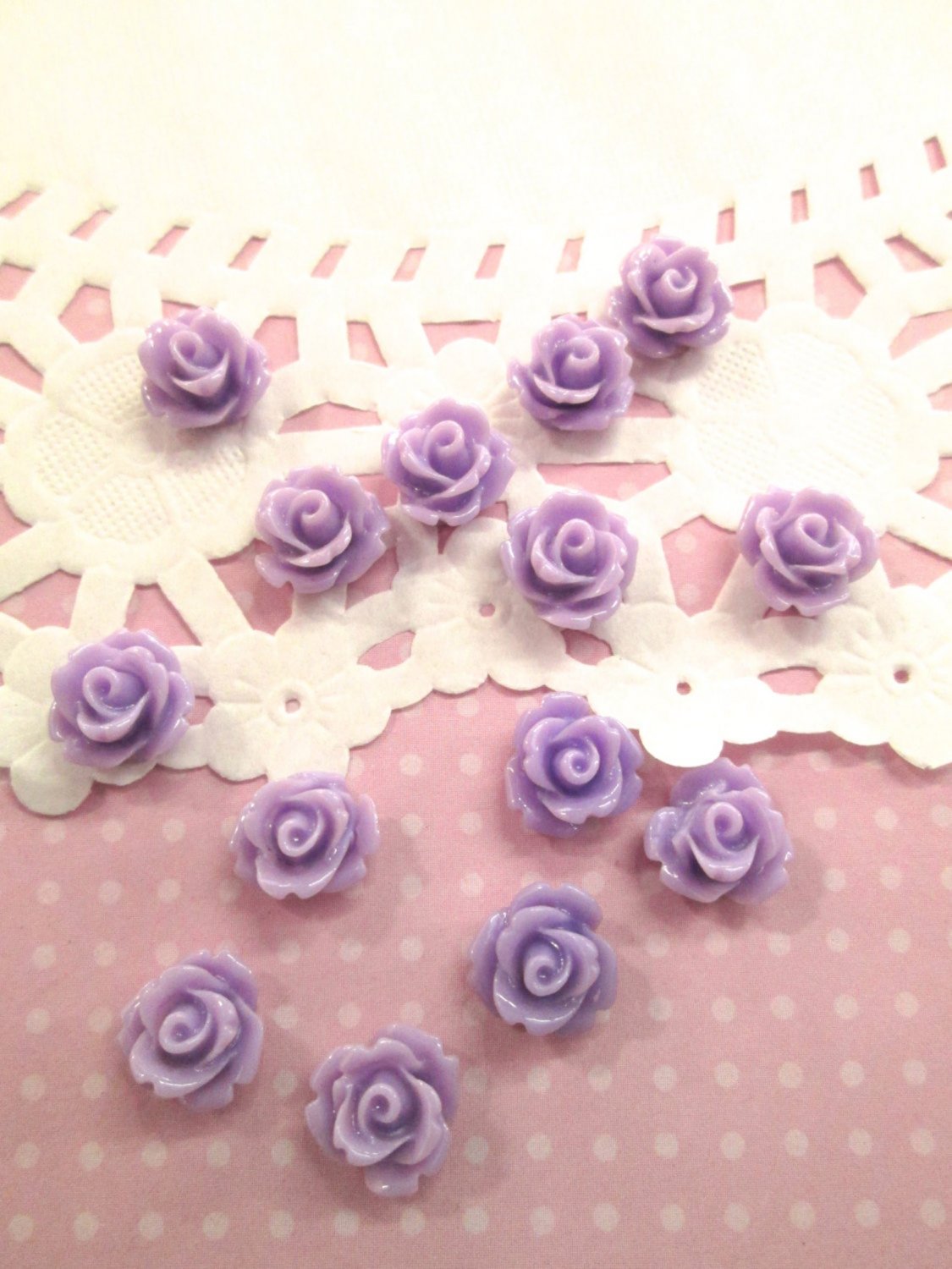 12 Lavender 10mm rose cabochons, cute flower cabs