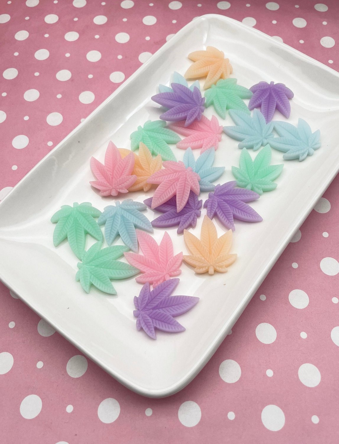 3 Multicolor Pastel Pot Leaf Cabochon Charms, Marijuana, Weed, Hemp