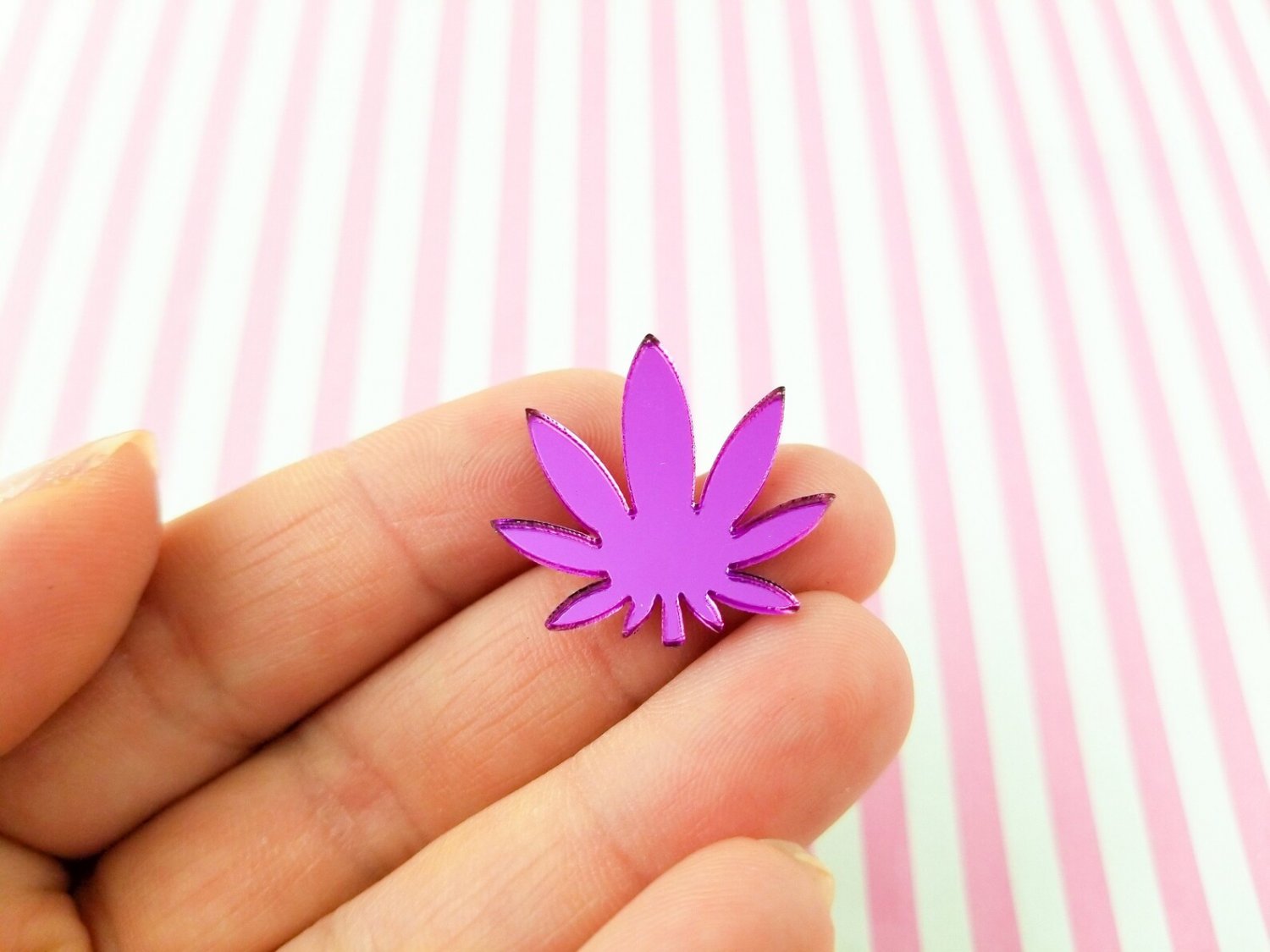 3 Small Silver/Purple Mirrored Laser Cut Acrylic Pot Leaf Cabochon Charms, Marijuana, Weed, Hemp,