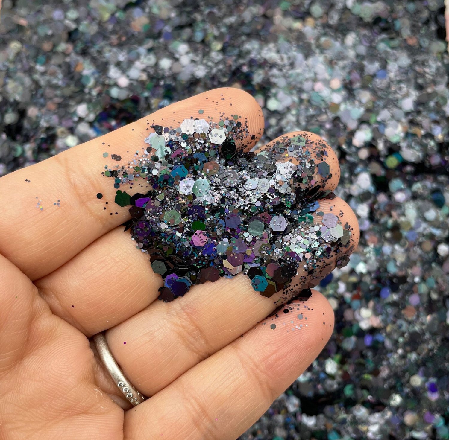 Grey Black Pixie Dust Assorted Shape Solvent Resistant Glitter, Pick Your Amount, Shaker Mix, Kawaii