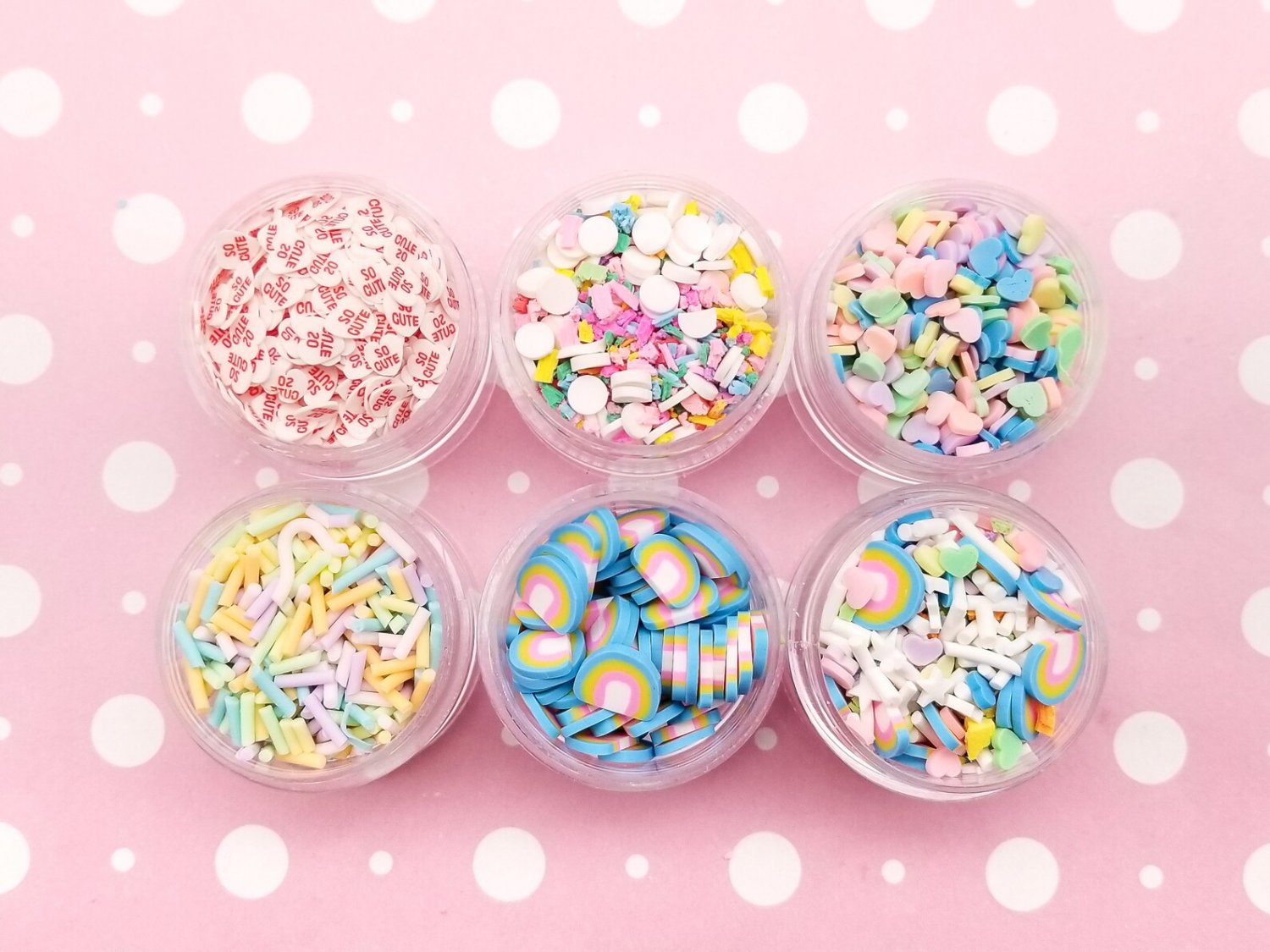 1 Six Tier Tower Pastel Cereal Milk Rainbow Themed Polymer Sprinkle Mix-in Sets, Resin Embellishment
