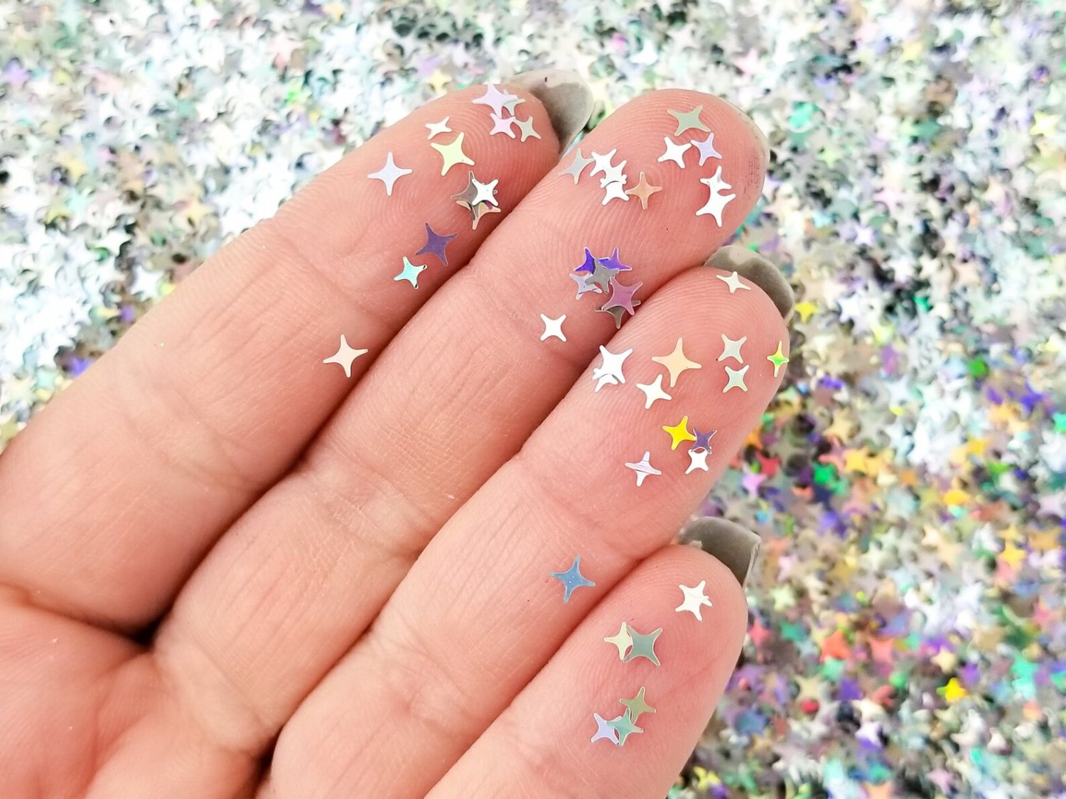 Silver Iridescent Holographic Shift 4 Point Star Glitter, T184 (Size 10 gram bag)