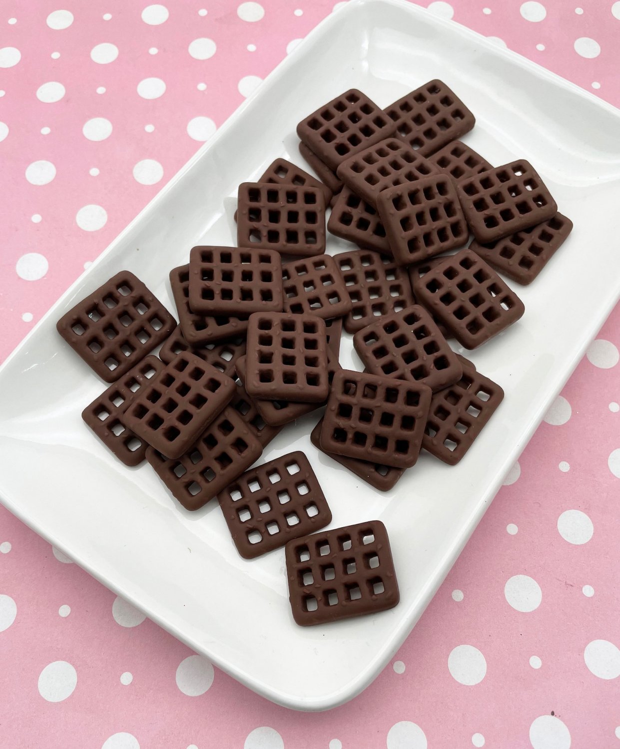 6 Miniature Chocolate Waffle Biscuit Cookie Breakfast Cabochons, Resin Crackers, Flat Backed Cabs 75