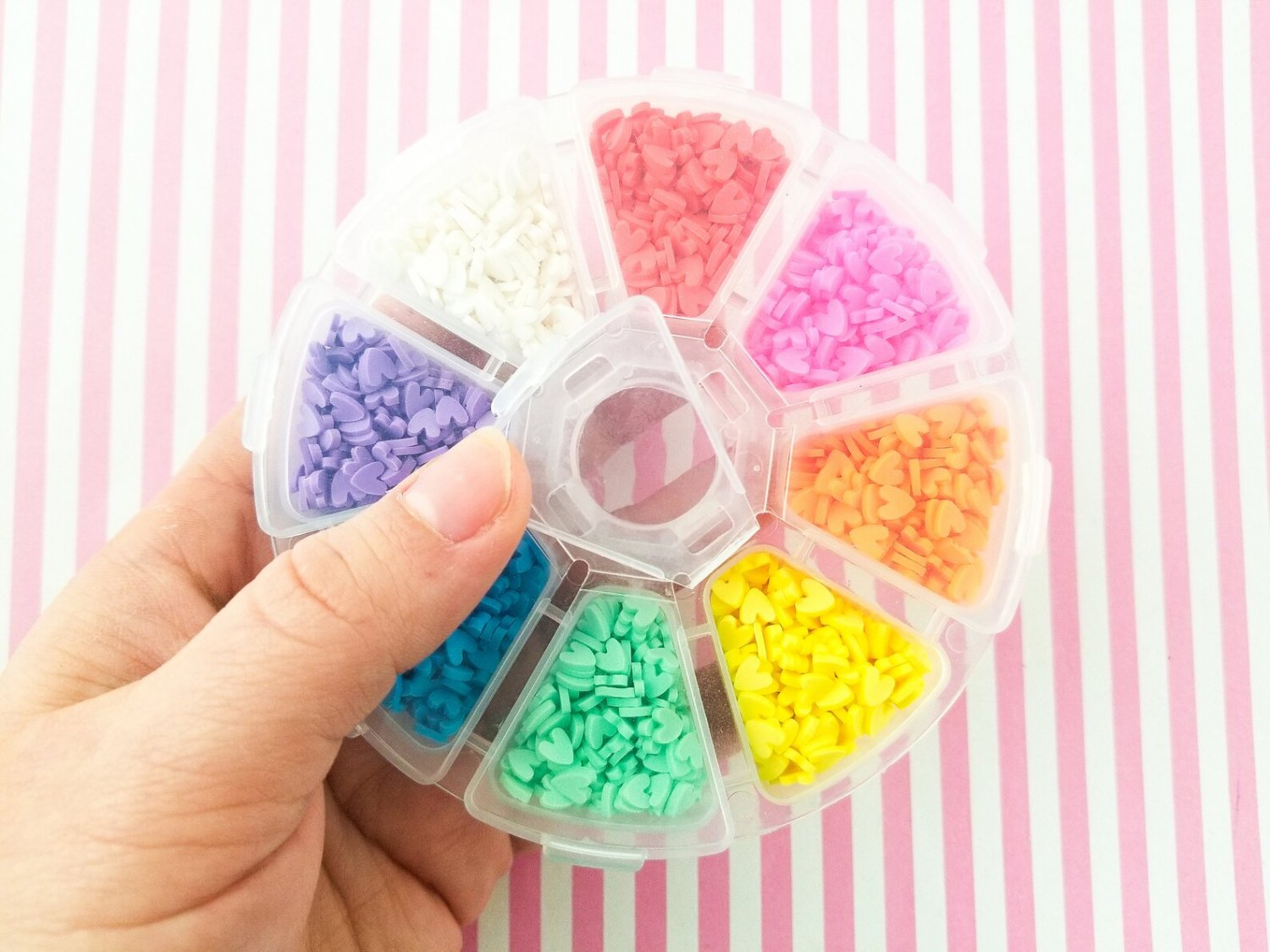 1 Wheel Heart Sprinkle Themed Polymer Valentines Day Sprinkle Mix-in Sets with 8 compartments
