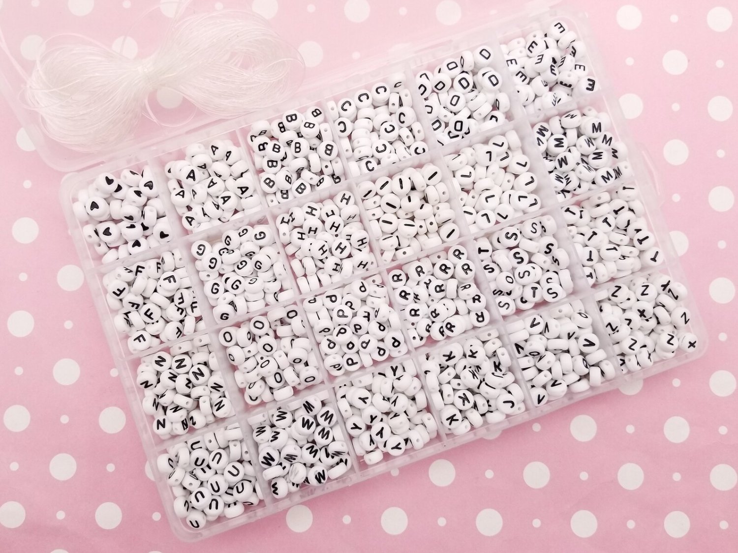 1200 Pieces Full Alphabet Sets, White and Black Alphabet Beads, White Letter Beads, Acrylic Letter B
