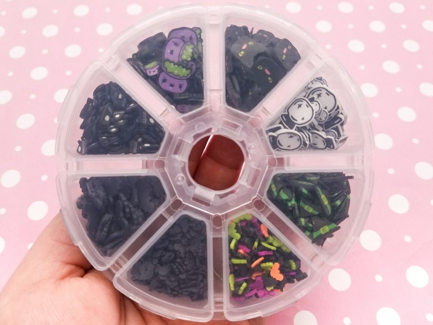 1 Sprinkle Wheel, Something Wicked Halloween Themed Polymer Sprinkle Mix-in Sets with 8 compartments