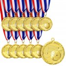 12 Pack Soccer Award Medals for Kids and Adults with Ribbons (2 In, Metal, Gold)