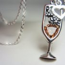 925 Sterling Silver Champagne Necklace Cubic Zirconia Valentine's Gift Celebration Necklace