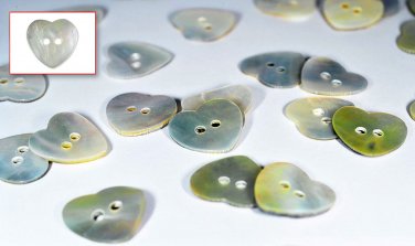 Set of (Heart Shaped) River Mother of Pearl Blouse, Shirt Buttons (15 Pieces) 2 Sewing Holes
