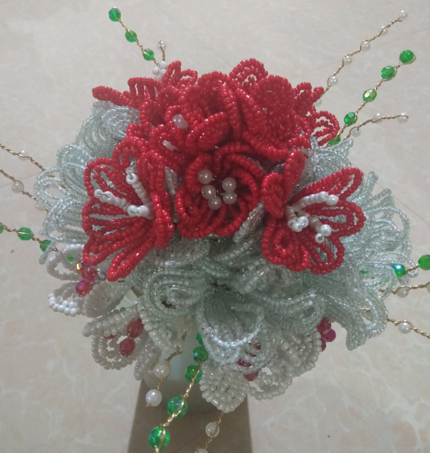 Red/White Beaded Wedding Bouquet