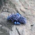Handmade Satin Blue Rose Flower Hair Clip Barrette Floral Hair Hair Tie Medium size for girls