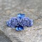 Handmade Satin Blue Rose Flower Hair Clip Barrette Floral Hair Hair Tie Medium size for girls