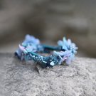 Handmade Blue Flower Hair Elastic fabric hair Tie Crystal Classic Floral Bracelet Ponytail holder
