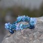 Handmade Blue Flower Hair Elastic fabric hair Tie Crystal Classic Floral Bracelet Ponytail holder