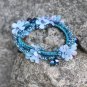 Handmade Blue Flower Hair Elastic fabric hair Tie Crystal Classic Floral Bracelet Ponytail holder