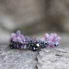 Handmade Gray Flower Hair Elastic fabric hair Tie Crystal Classic Floral Bracelet Ponytail holder